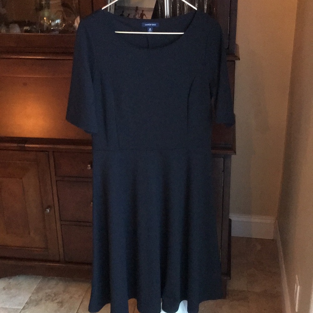 Lands' End Thick Black Short-Sleeve Midi Dress Med